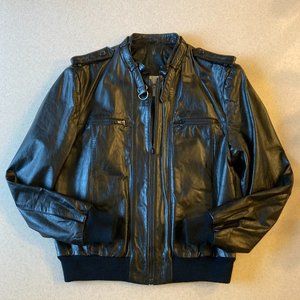 Black Leather Bomber Jacket Men's Size 48 Vintage 1980's EUC